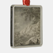 ハイカーとの山が多い景色 メタルオーナメント (右)