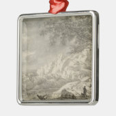 ハイカーとの山が多い景色 メタルオーナメント (左)