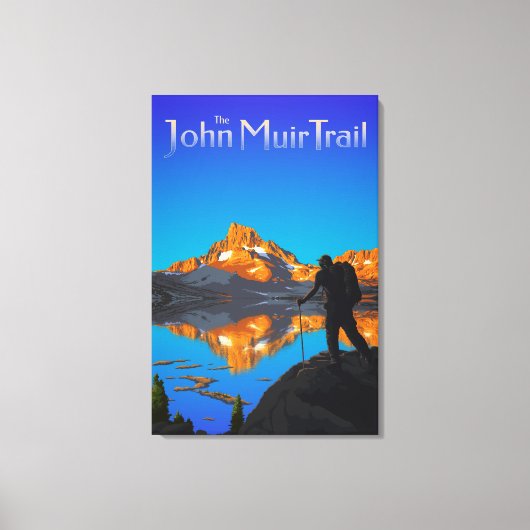 ハイカーとバナーピーク – John Muir Trail – ロゴ キャンバスプリント (正面)
