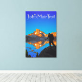 ハイカーとバナーピーク – John Muir Trail – ロゴ キャンバスプリント (インサイチュ (ウッドフロア))