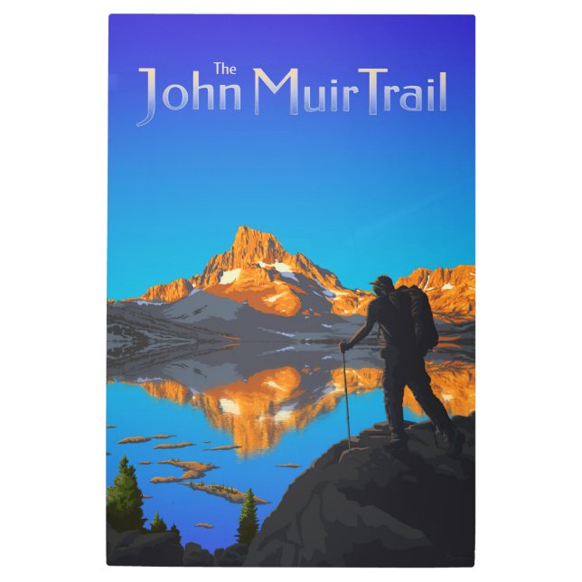 ハイカーとバナーピーク – John Muir Trail – ロゴ メタルプリント (正面)