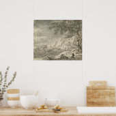 ハイカーのある山岳風景 ポスター (キッチン)