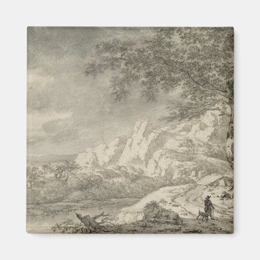 ハイカーのある山岳風景 マグネット (正面)