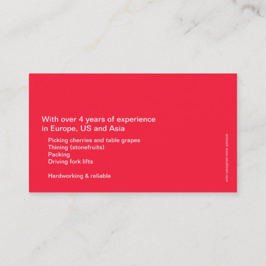 ハイカーのフルーツのピッカー詳細の名刺 名刺 (裏面)