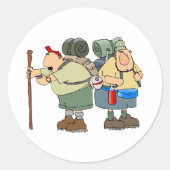 ハイカーズおもしろいアウトドアアドベンチャーキャンピングユーモア ラウンドシール (正面)