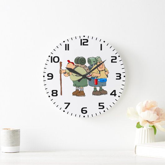 ハイカーズおもしろいアウトドアアドベンチャーキャンピングユーモア ラージ壁時計