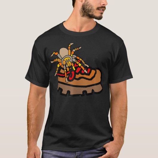 ハイキングおもしろいブーツ漫画のタランチュラスパイダー Tシャツ (正面)