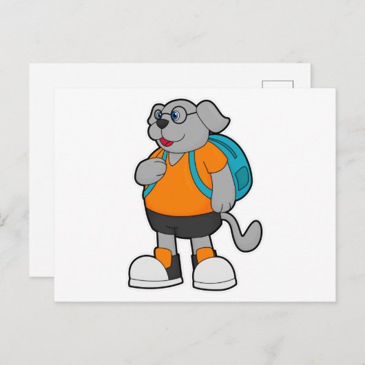 ハイキングする犬(リュックを背負う) ポストカード (正面/裏面)