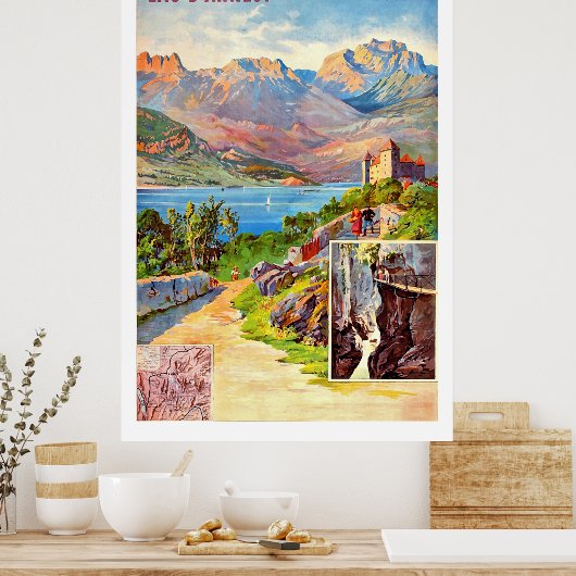 ハイキングのまわりにアネシー湖、ヴィンテージ旅行 ポスター (キッチン)