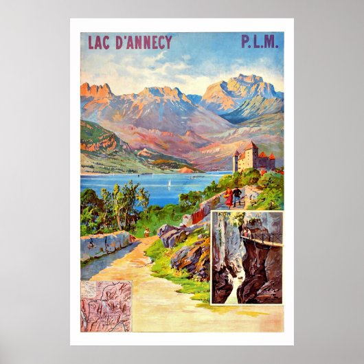 ハイキングのまわりにアネシー湖、ヴィンテージ旅行 ポスター (正面)