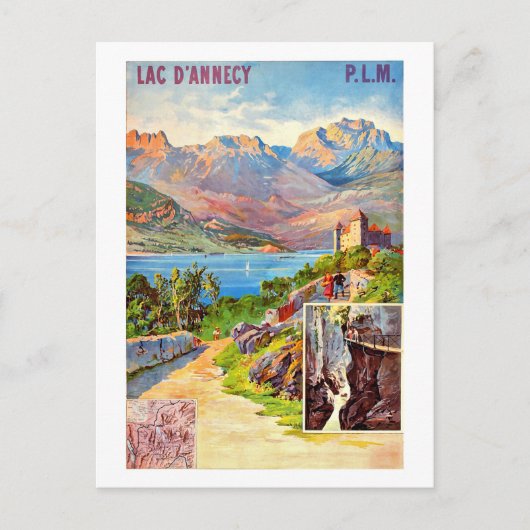 ハイキングのまわりにアネシー湖、ヴィンテージ旅行 ポストカード (正面)