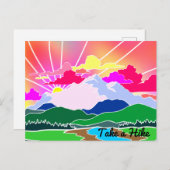 ハイキングをカラフル楽しむ – 日の入り、山、川 ポストカード (正面/裏面)