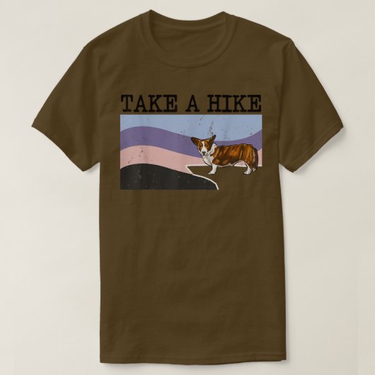 ハイキングカーディガンウェルシュコーギーおもしろいグラフィック Tシャツ (デザイン正面)