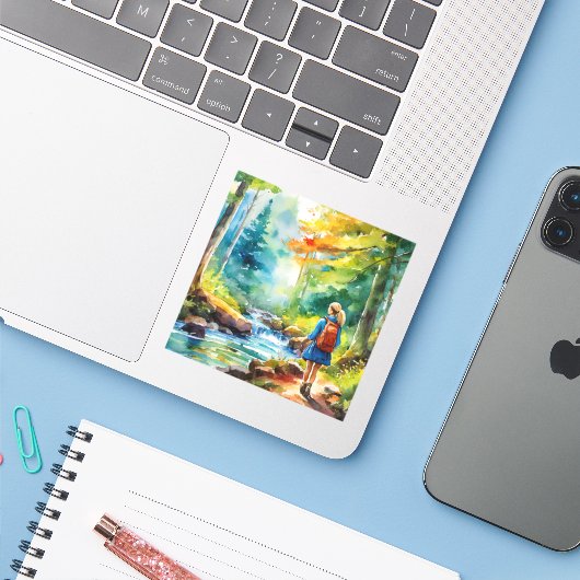 ハイキングガール シール (ノートパソコンとiPhone)