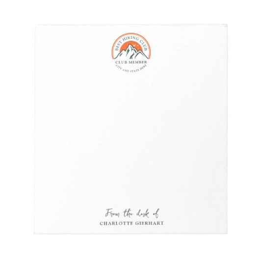 ハイキングクラブロゴビジネスの従業員とメンバー ノートパッド (正面)