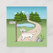 ハイキングトレイルの英語クリームゴールデンレトリバー スクエア名刺 (正面)