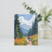 ハイキングトレイル 山 自然 風景 水彩画 ポストカード (スタンド正面)