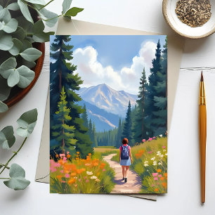 ハイキングトレイル 山 自然 風景 水彩画 ポストカード