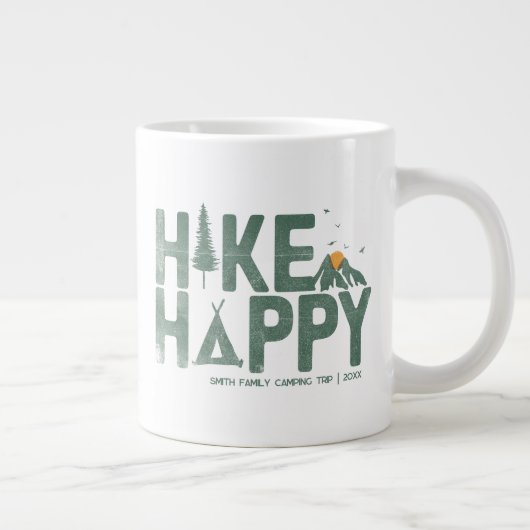 ハイキングハッピーキャンパーハイカーハイキングファミリーパーソナライズされた ジャンボコーヒーマグカップ (右)