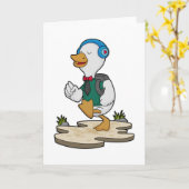 ハイキングバックパックを背負ったアヒル カード (黄色い花)