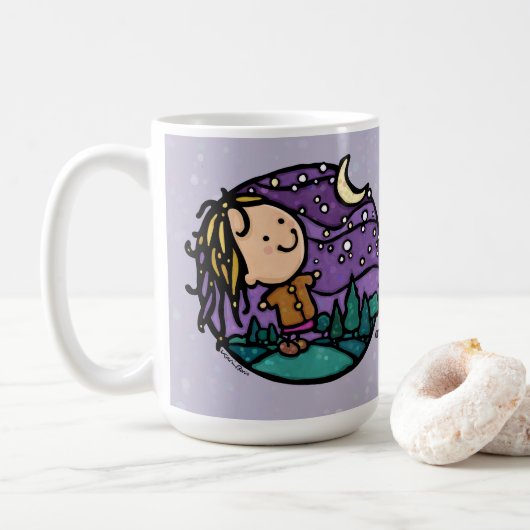 ハイキングパーソナライズされたキャンパーガール コーヒーマグカップ (ドーナツ)