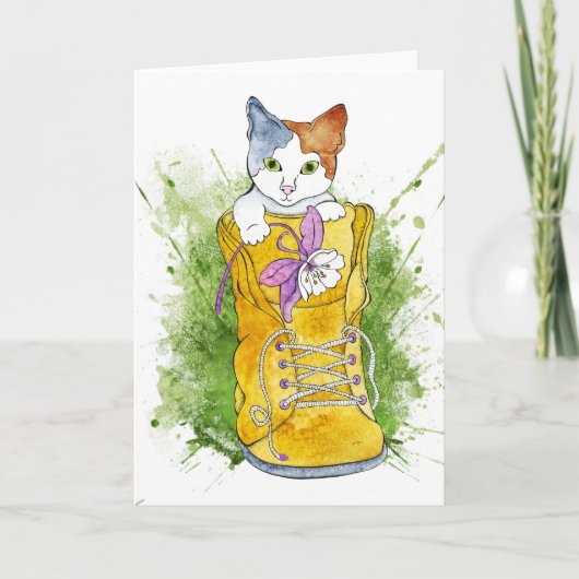 ハイキングブーツの子猫 カード (正面)