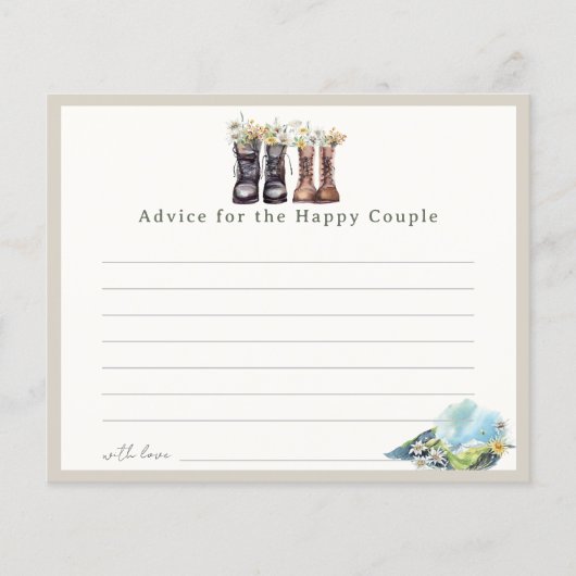 ハイキングブーツカップルシャワーアドバイスカード (正面)