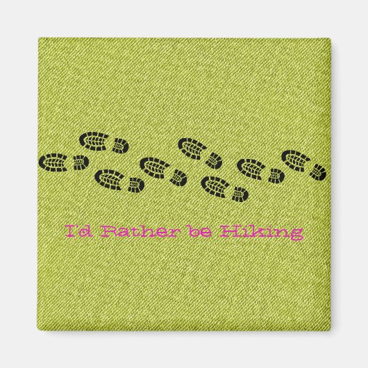 ハイキングブーツグリーンデニム私はハイキングしたい マグネット (正面)