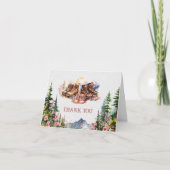 ハイキングブーツピンクの女の子ベビーシャワー サンキューカード (正面)