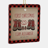 ハイキングブーツベビー初めてのクリスマスプレイド セラミックオーナメント (右)