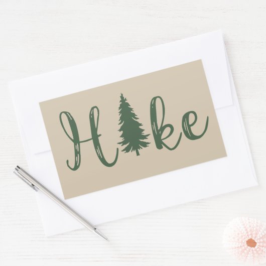 ハイキングロゴ松の木ハイキング恋人 長方形シール (封筒)