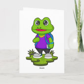 ハイキング中のリュックを背負ったカエル カード (裏面)