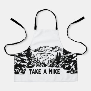 ハイキング引用文モノクロ山景色を撮る エプロン