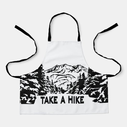 ハイキング引用文モノクロ山景色を撮る エプロン (正面)