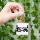 ハイキング引用文モノクロ山景色を撮る キーホルダー (手)