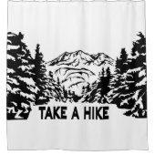 ハイキング引用文モノクロ山景色を撮る シャワーカーテン (正面)