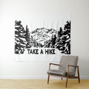 ハイキング引用文モノクロ山景色を撮る タペストリー