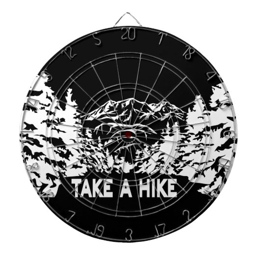 ハイキング引用文モノクロ山景色を撮る ダーツボード (正面)