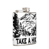 ハイキング引用文モノクロ山景色を撮る フラスク (右)