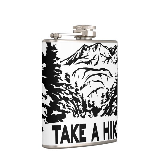 ハイキング引用文モノクロ山景色を撮る フラスク (右)