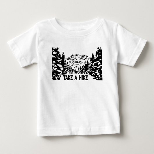 ハイキング引用文モノクロ山景色を撮る ベビーTシャツ (正面)