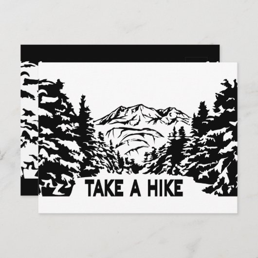 ハイキング引用文モノクロ山景色を撮る ポストカード (正面/裏面)