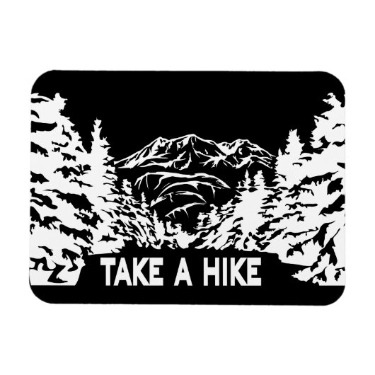 ハイキング引用文モノクロ山景色を撮る マグネット (横)