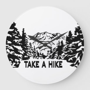 ハイキング引用文モノクロ山景色を撮る ラージ壁時計