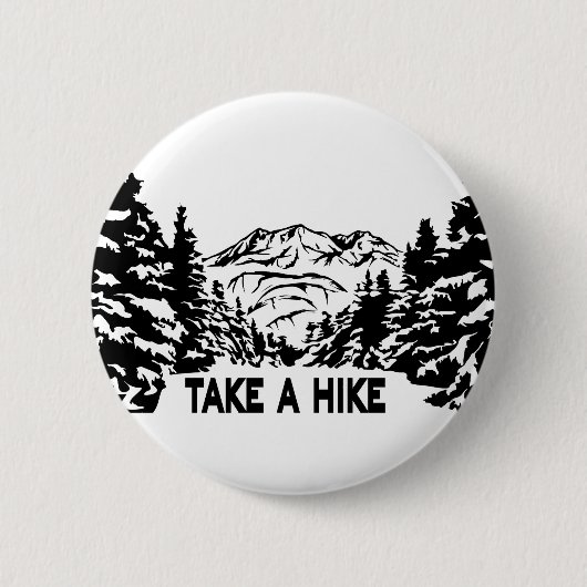 ハイキング引用文モノクロ山景色を撮る 缶バッジ (正面)