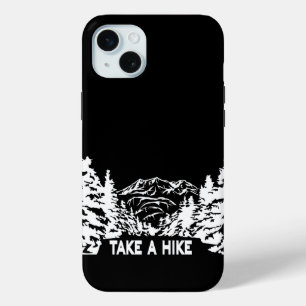 ハイキング引用文モノクロ山景色を撮る iPhone 15 MINIケース