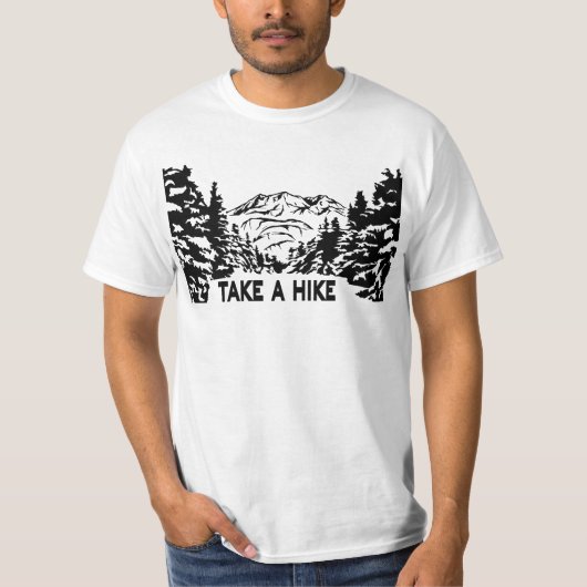 ハイキング引用文モノクロ山景色を撮る Tシャツ (正面)