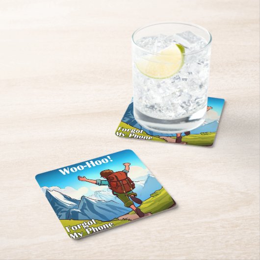 ハイキング忘れウー電話 スクエアペーパーコースター (インサイチュ)