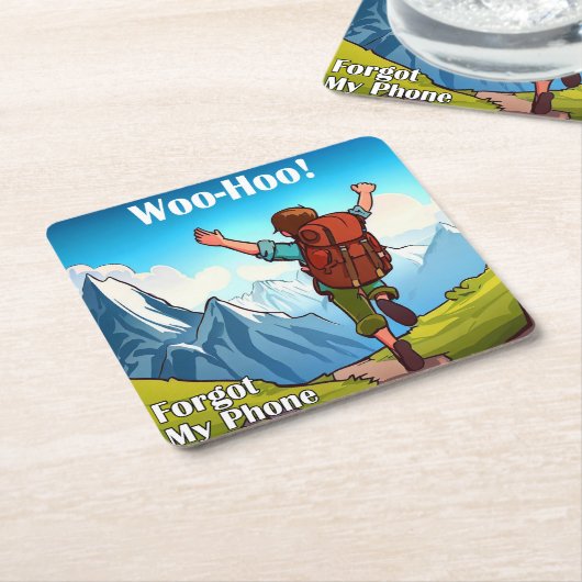 ハイキング忘れウー電話 スクエアペーパーコースター (アングル)