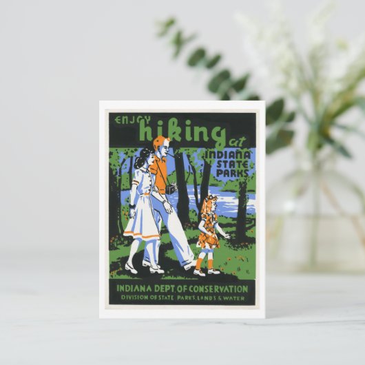 ハイキング楽しむアットインディアナ州パークスヴィンテージ ポストカード (スタンド正面)